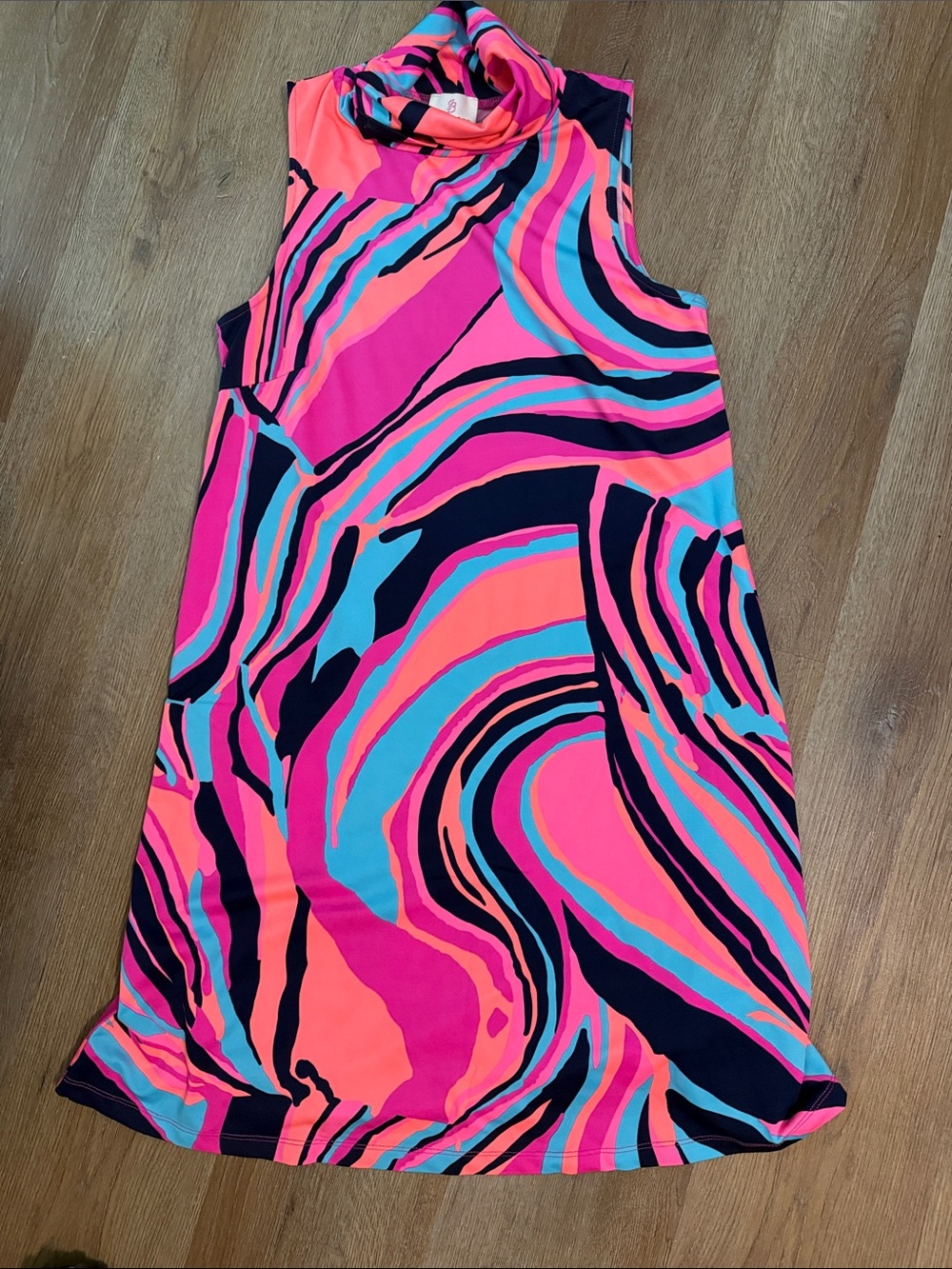 JB by Julie Brown Pink, Blue & Black Swirl Sleeveless Midi Dress